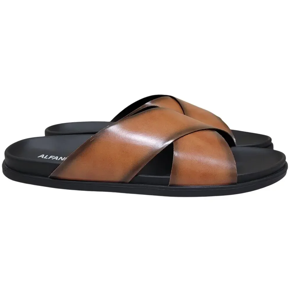 Alfani Men Wallacee Cross Strap Slide Sandals Size US 13M Rooibos Brown
